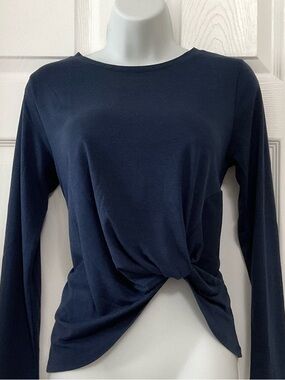 Long-Sleeve Navy Twist Front Top